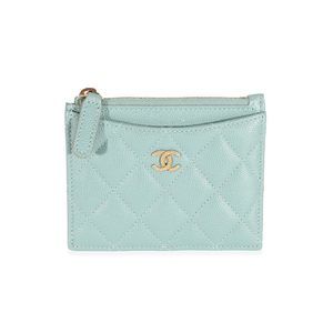 Chanel CC Green Glitter Caviar Zip Card Holder